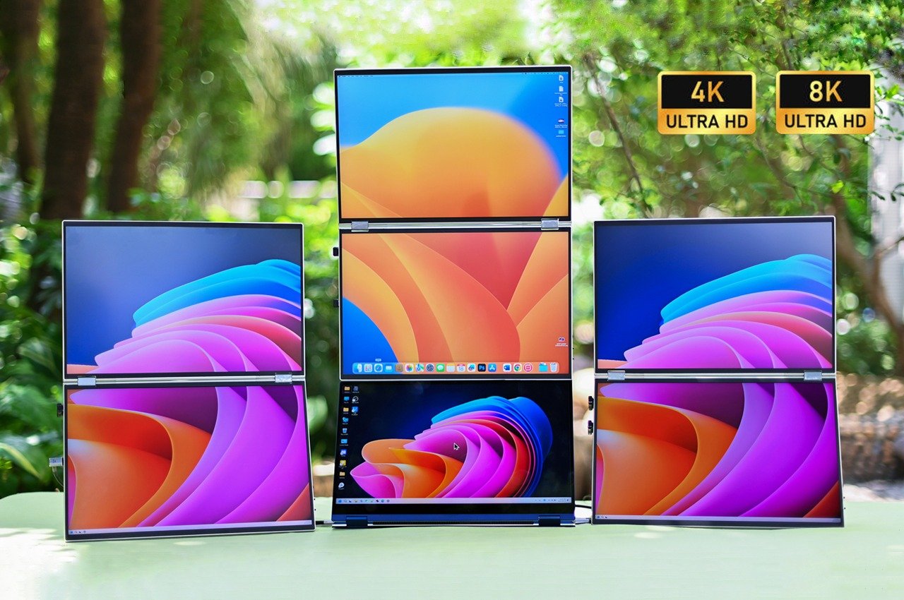 Double Your Productivity With This Vertically Stacked Dual 4K Monitor That’s Foldable And Has Touch Input